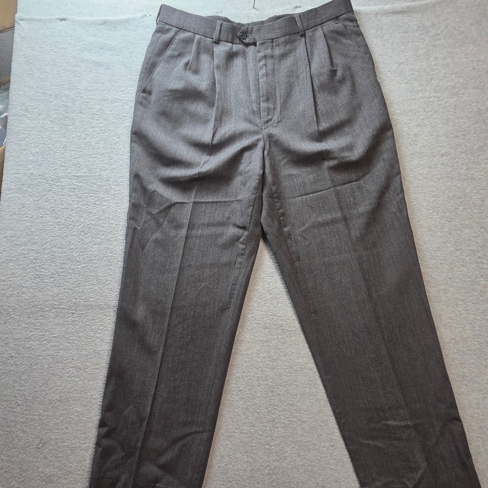 Le Collezioni Mens Charcoal‎ Grey 100% Pure New Wool Pleated Dress Pants 36x30